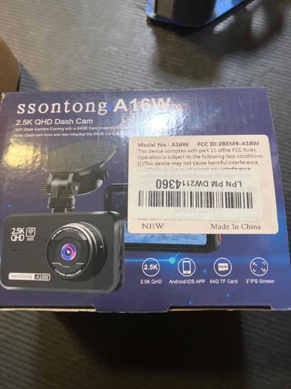 Photo 1 of Dash Cam Front and Rear, Dash Camera for Cars WiFi/APP Control Dual Dashcam W/ 64GB Card, 2.5K Dash Cam Front+1080P Rear Car Camera W/Super Night Vision, Loop Recording, G-Sensor, Max Support 256GB