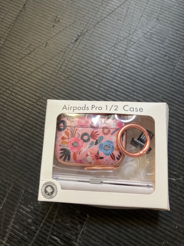 Photo 1 of with Lock for Airpods Pro 2nd/1st Generation Case Cover, Flowers Cute AirPod Pro 2 Case Hard iPod Pro Cases for Women Girls with Cleaner Kit for AirPod Pro Cases (2023 USB-C /2022/2019) - Pink