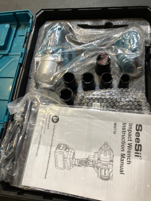 Photo 1 of Seesii Impact Wrench 665 FT-LBS(900N.m) 3300IPM 1/2 Impact Gun High Torque Electric Cordless Impact Wrench with 21V 2x4.0Ah Battery 6 Sockets and Case for Home Car Truck Tire Lug Nut Removal Tool Set