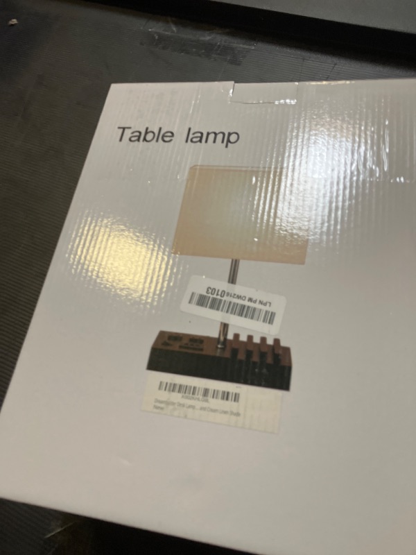 Photo 1 of Dreamholder Desk Lamp with 3 USB Charging Ports, Table Lamp with 2AC Outlets and 3 Phone Stands, Nightstand Bedside Lamp with Natural Wooden Base and Cream Linen Shade