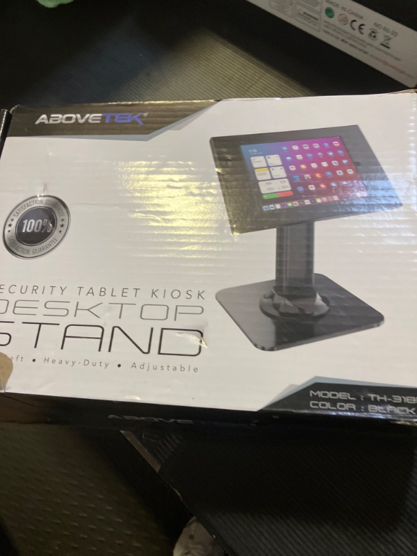Photo 1 of AboveTEK Anti-Theft iPad Kiosk Stand – POS iPad Security Stand & Locking Tablet Stand – Heavy Duty Base, 360° Swivel, 75° Tilt Bracket – Perfect for Retail Business (Black)