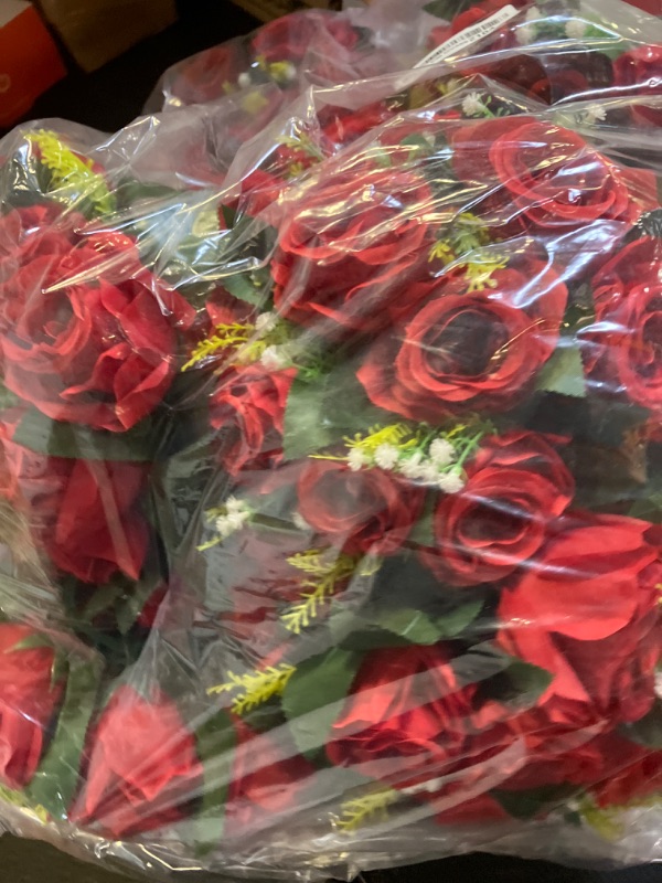 Photo 1 of BLOSMON Flower Balls Wedding Rose Centerpieces: 10 Pcs Crimson Fake Flowers Kissing Balls Decor Artificial Floral Arrangements Flower Bouquet of Roses Home Party Table DIY Decorations