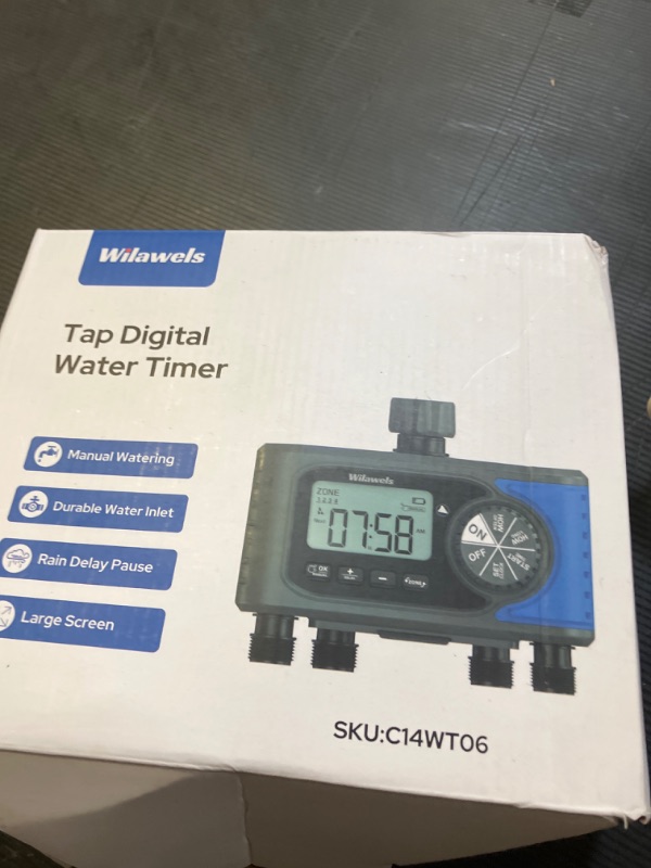 Photo 1 of WILAWELS 4 Zone Sprinkler Timer, Smart Water Timer for Garden Hose, 4 Outlets Digital Hose Faucet Watering, Automatic Irrigation System/Rain Delay/Manual Watering for Lawn, Yard, Drip Irrigation