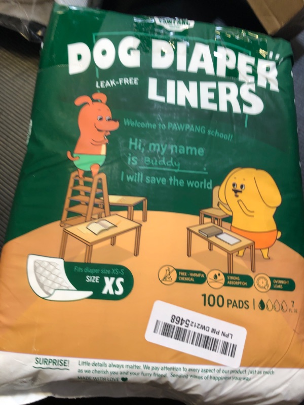 Photo 1 of PAWPANG Disposable Dog Diaper Liners Booster Pads for Male & Female Dogs, 100ct, 4 Sizes Options, Doggie Diaper Inserts fit Most Types of Dog Diapers - Pet Belly Bands & Male Wraps (X-Small (100 ct))