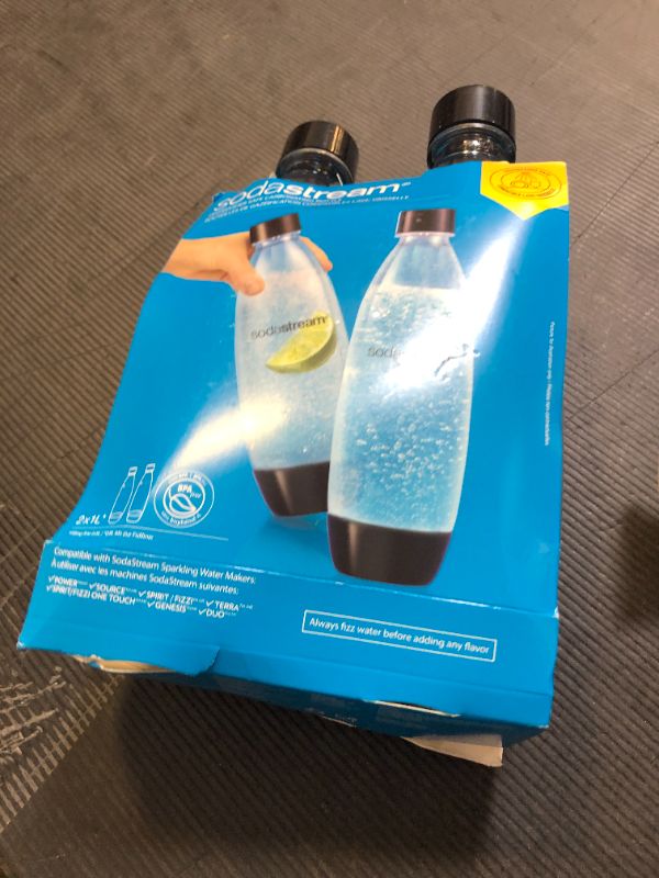 Photo 1 of sodastream - Carbonating Bottles | Store even more fizzy drink favorites in your fridge | Dishwasher Safe | Slim Design: Fits in most car cup holders | 34 Fl Oz | Pack of 2 | Black