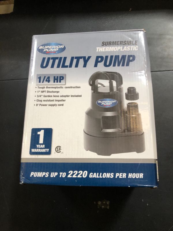 Photo 1 of Superior Pump 91014 1/4 HP High Flow Thermoplastic Utility Pump, Black