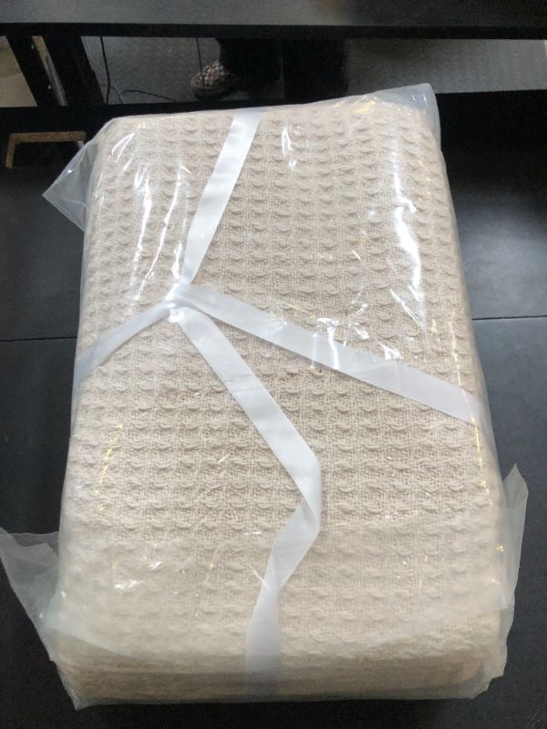 Photo 1 of Bedsure 100% Cotton Blanket King Size for Bed - Breathable and Soft, Waffle Weave Blanket for Summer Spring, Light Beige, 104x90 inches
