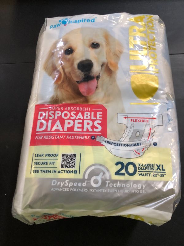 Photo 1 of Paw Inspired 20ct Disposable Dog Diapers | Female Dog Diapers Ultra Protection | Diapers for Dogs in Heat, Excitable Urination, or Incontinence (X-Large)