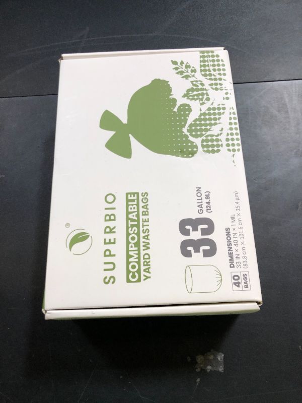 Photo 1 of SUPERBIO 33 Gallon Compostable Yard Waste Bags, Lawn & Leaf Bags, 40 Count, ASTM D6400, BPI and OK compost INDUSTRIAL