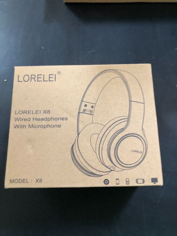 Photo 1 of Lorelei X8 Over-Ear Wired Headphones with Microphone with 1.45m-Tangle-Free Nylon Line&3.5mm Plug,Lightweight Foldable & Portable Headphones for Smartphone,Tablet,Computer,Mp3/4(Black-Gold)