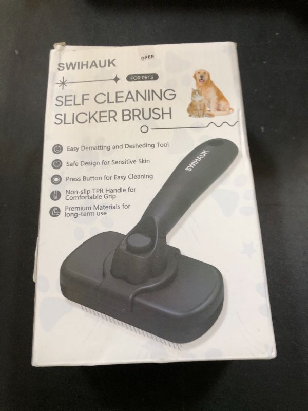 Photo 1 of Swihauk Self Cleaning Slicker Brush for Dogs & Cats - Skin Friendly Deshedding and Grooming Brush for Haired Pets, Pet Supplies Accessory, Black