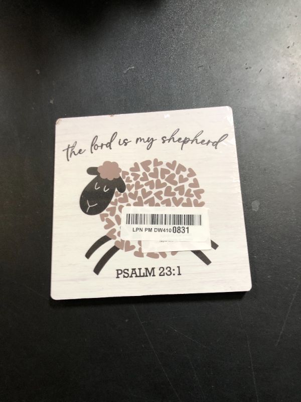 Photo 1 of Christian Decor Psalm 23:1 Bible Verse Wooden Plaque Sign Easter Decor for Home Living Room Table Desk Tabletop, Farmhouse Easter Decorations (5.5 x 5.5 Inches)
