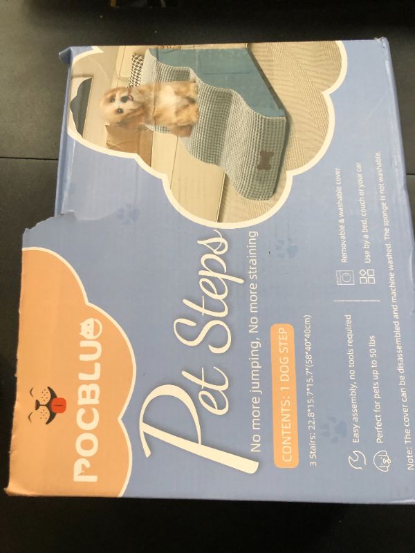 Photo 1 of POCBLUE Dog Stairs for Small Dogs 15.7" H, 3-Step Wide Pet Step for High Bed or Couch, Curved Pet Ramps for Cats with High-Density Foam and Washable Cover, Grey