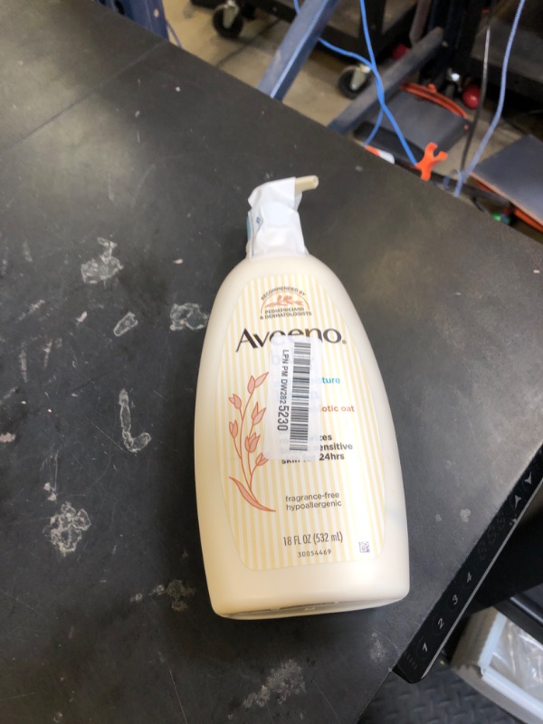 Photo 1 of Aveeno Baby Daily Moisture Body Lotion for Sensitive Skin, Hypoallergenic Moisturizing Baby Lotion with Nourishing Oatmeal to Deeply Moisturize Baby's Skin, Fragrance-Free, 18 fl. oz