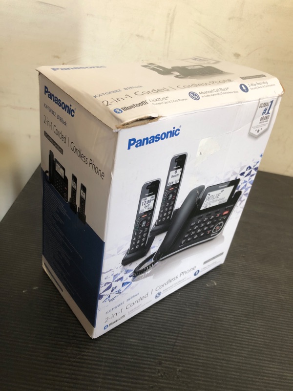 Photo 1 of Panasonic Link2Cell Expandable Corded Cordless Phone with Digital Answering System & Smart Call Blocker, One Corded Base Unit and Two Cordless Handsets Black - KX-TGF882B