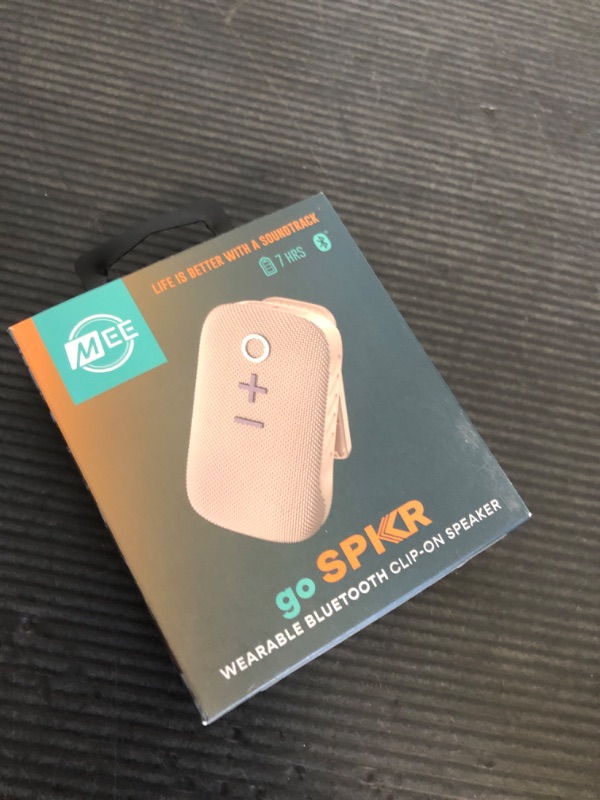 Photo 1 of MEE audio goSPKR Small Wearable Clip-on Bluetooth Speaker with IPX5 Water Resistance, Built-in Speakerphone with Microphone for Hands-Free Calls, Compact Design, Can Connect Up to 2 in Stereo (Beige)