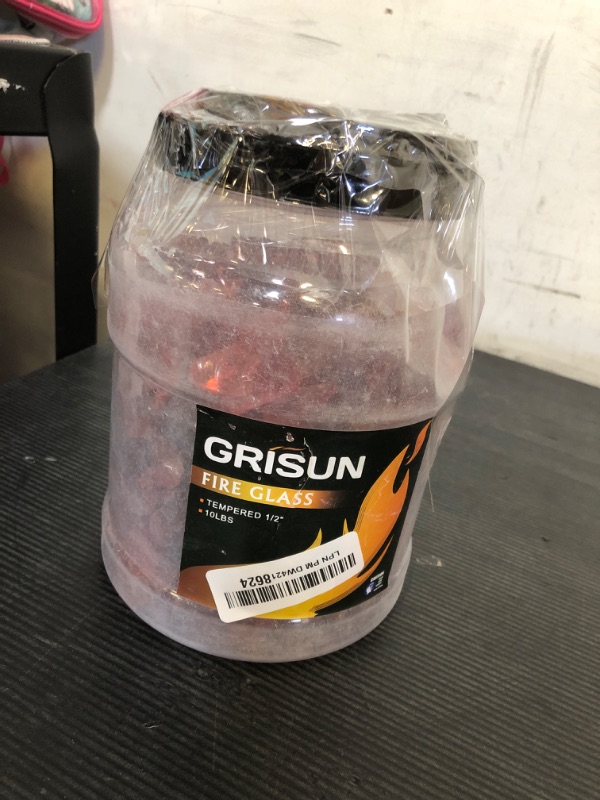 Photo 1 of GRISUN Amber Fire Glass for Fire Pit - 1/2 Inch Tempered Glass Rocks for Natural or Propane Fireplace, Safe for Outdoors and Indoors Firepit Glass, 10 Pounds