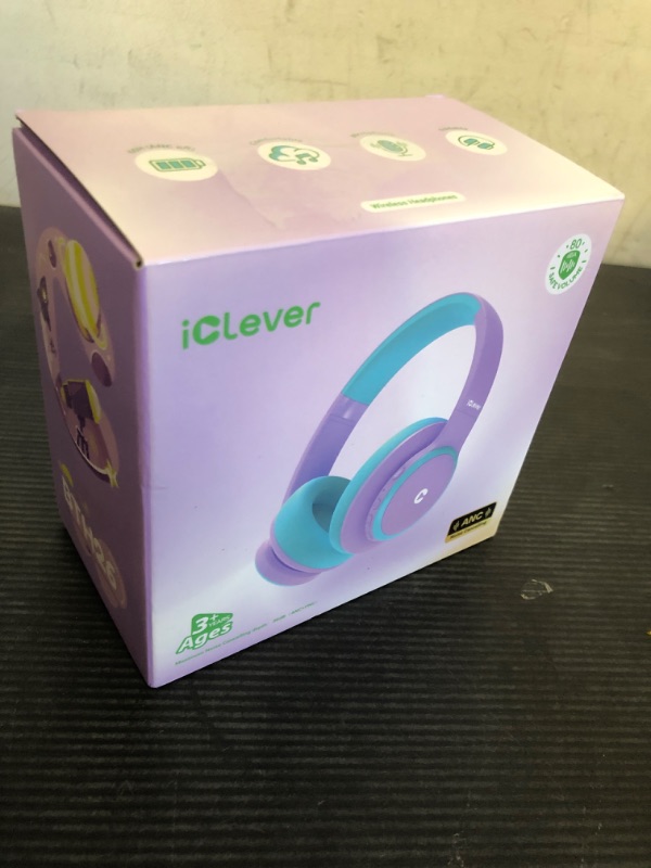 Photo 1 of iClever BTH26 Active Noise Cancelling Headphones for Kids, 60H Play Time, Safe Volume 80dBA, Type C Fast Charging, Bluetooth5.4, Kids Bluetooth Headphones with Mic AUX Cord for iPad Airplane, Purple