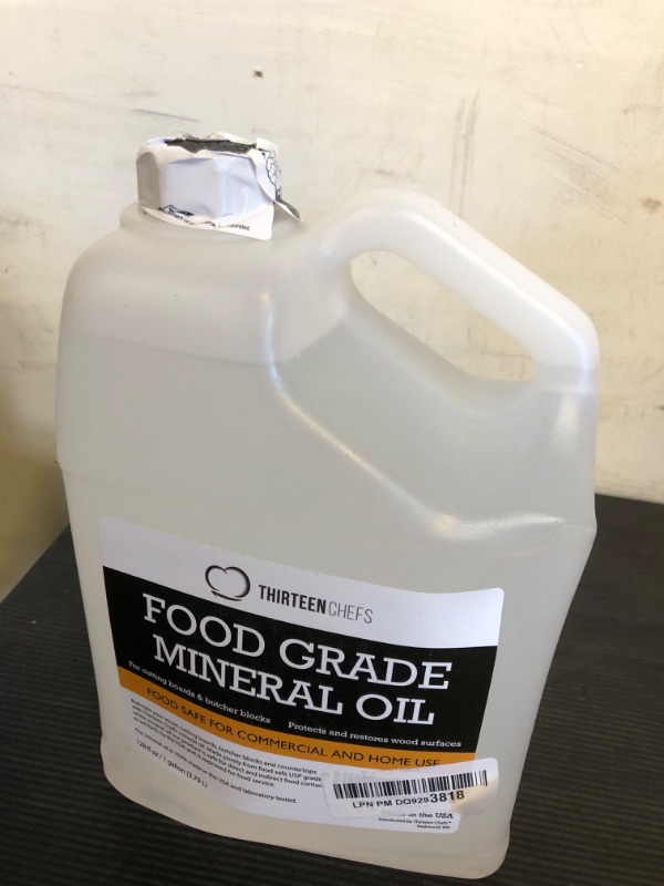 Photo 1 of Thirteen Chefs Mineral Oil - 128oz Food Grade Conditioner for Wood Cutting Board, Countertop & Butcher Block, Lubricant for Knife or Meat Grinder - Safe USP Finish on Marble, Soapstone