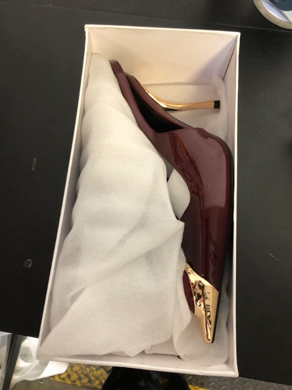 Photo 1 of CAGLGLZ Women's Slingback Stiletto High Heels Crystal Metallic Closed Pointed Toe Pumps Patent Leather Slip on Elastic Strap Heeled Sandals Fashion Party Dress Shoes for Women(Burgundy,8)
