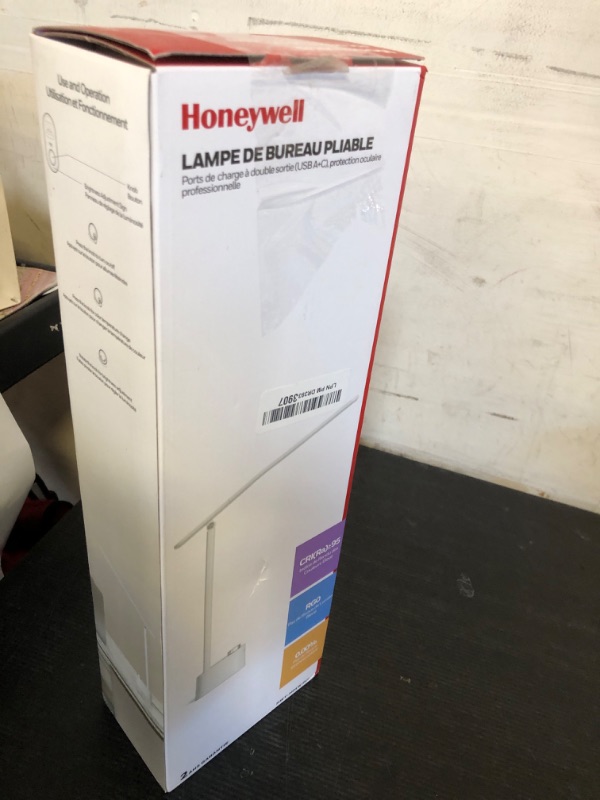 Photo 1 of Honeywell Upgraded LED Desk Lamp - H01 Pro Sunturalux™ Foldable Desk Light with USB A+C Charging Port, 3 Color Modes Dimmable Table Lamp for Home Office Reading(White)