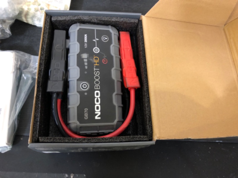 Photo 1 of NOCO Boost HD GB70 2000A UltraSafe Car Battery Jump Starter, 12V Battery Booster Pack, Jump Box, Portable Charger and Jumper Cables for 8.0L Gasoline and 6.0L Diesel Engines