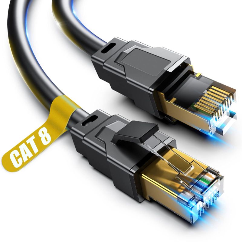 Photo 1 of Cat 8 Ethernet Cable, 1.5Ft 3Ft 6Ft 10Ft 15Ft 20Ft 30Ft 40Ft 50Ft 60Ft 100Ft Heavy Duty High Speed Internet Network Cable, Professional LAN Cable Shielded in Wall, Indoor&Outdoor
