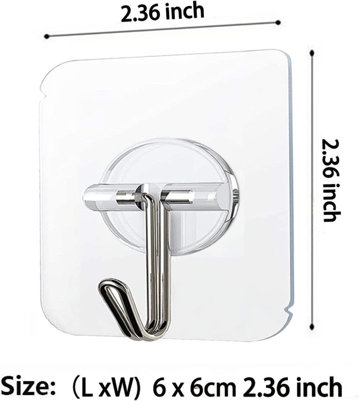 Photo 1 of COLOGO 10 pcs Adhesive Hooks 24lb(Max) Heavy Duty Self Adhesive Hooks, Transparent Reusable Seamless Adhesive Wall Hooks for Kitchens, Bathroom, Office	