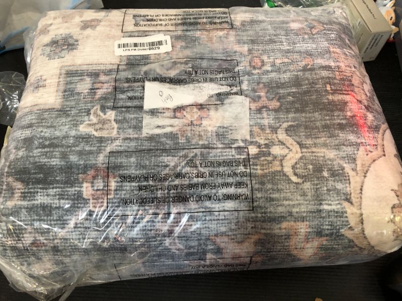 Photo 1 of Poeti Washable Area Rug, Ultra Thin 5x7 - Non Slip Carpet - Small Area Rug for Living Room & Entryway - Vintage Floral, Navy