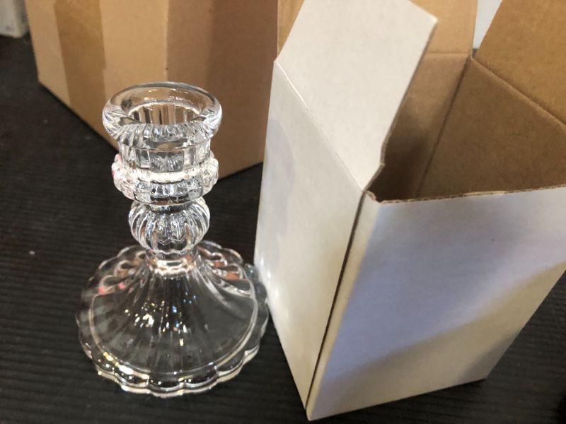 Photo 1 of ECHFSM Glass Candlestick Holder, Striped Taper Candle Holder	