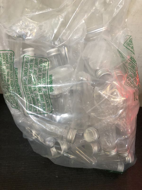 Photo 1 of SEUNMUK 50 PCS 40ml Clear Plastic Test Tubes with Caps, 140 x 25 mm Clear Bath Salt Tubes, Test Tubes for Plants, Scientific Experiments, Candy Storage, Powders, Spices