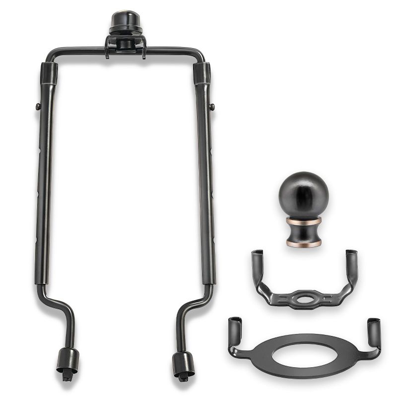 Photo 1 of 7 8 9 10 inch Lamp Shade Harp Holder,Adjustable Lamp Harp Kit,Fit Both Standard Lamp Rod and E26 Light Base UNO Fitter Adapter,with 2 Shade Attaching Finial Top (Black Color - 1 Set)
