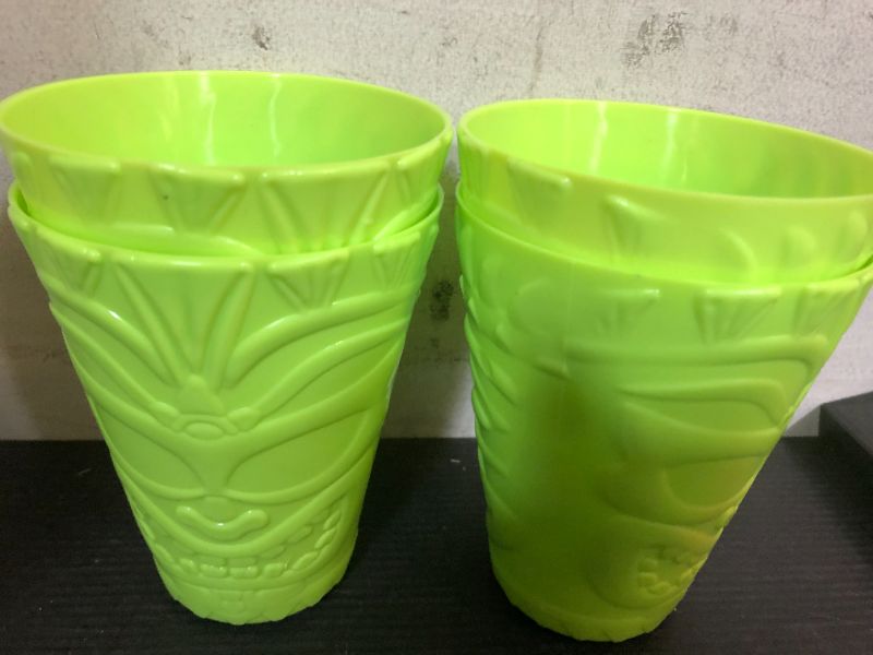 Photo 1 of Domensi 4pcs Tiki Plastic Cups 10oz Hawaiian Cups Hard Plastic Material Tiki Statue Drinking Cup for Summer Luau Party Drinkware Supplies
