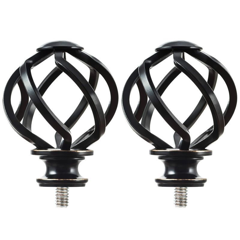 Photo 1 of KAMANINA Replacement Finials for 1 or 7/8 Inch Curtain rods, Twisted Cage, M6 Screw Rod Finials, Black, 2pcs