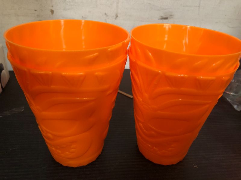 Photo 1 of Domensi  4pcs Tiki Plastic Cups 10oz Hawaiian Cups Hard Plastic Material Tiki Statue Drinking Cup for Summer Luau Party Drinkware Supplies