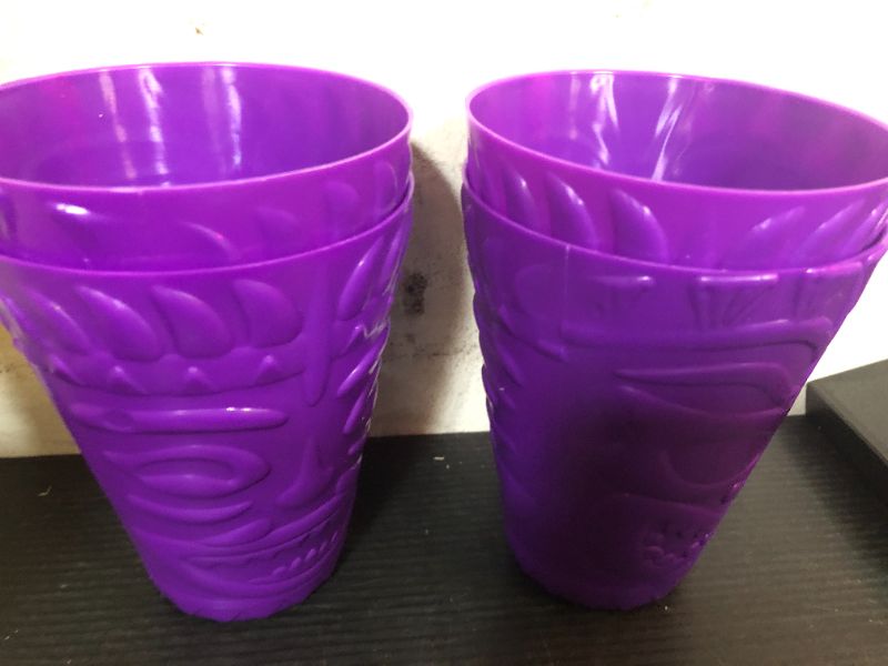 Photo 1 of Domensi  4pcs Tiki Plastic Cups 10oz Hawaiian Cups Hard Plastic Material Tiki Statue Drinking Cup for Summer Luau Party Drinkware Supplies