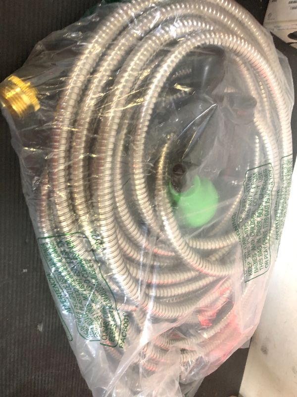 Photo 1 of 50FT Stainless Steel Garden Hose, Water Hose with 10 Function Sprayer Nozzle & Adjustable Nozzle, Garden Hose Rust Proof Kink Free & Tangle Free Flexible for Lawn, Car, RV, and Outdoor Watering