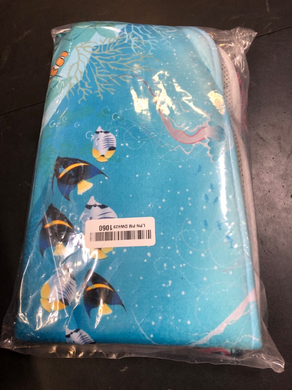 Photo 1 of Britimes Blue Sea Bath Mat,Water Plants and Tropical Fishes Summer Bathroom Rugs No Silp,Undersea Sence Washable Cover Floor Rug Carpets Floor Mat 18x30 Inches for Kitchen Bedroom 
