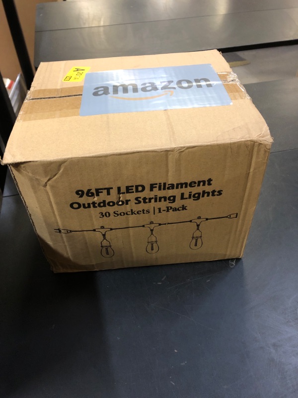Photo 1 of Mlambert White Cord 96FT Outdoor String Lights with 30+3 LED Plastic Bulbs, Dimmable Waterproof Shatterproof Linkable Patio Light for Pergola Backyard