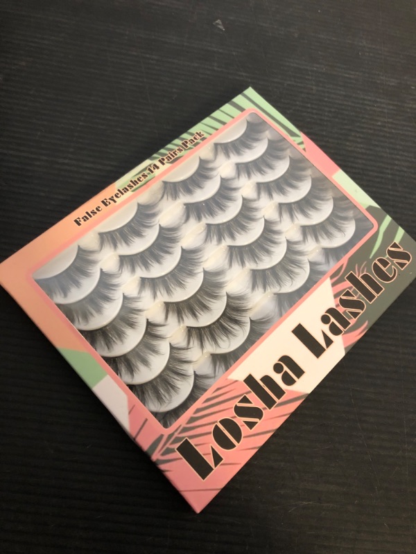 Photo 1 of Losha Eyelashes Natural Look Faux Mink Lashes Pack Handmade Fluffy False Eyelashes 14 Pairs Cat Eye Lashes (54)