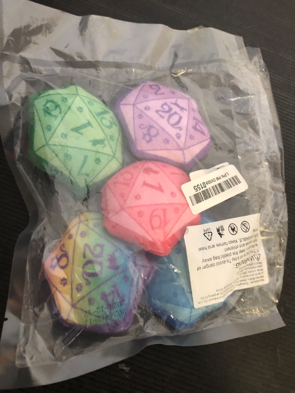 Photo 1 of CiyvoLyeen D20 Dice Catnip Toy, DND Interactive Cat Toy Gifts for Role Playing Tabletop Game Soft Plush Funny Cute Kitten Teething Chew Pet Supplies Cat Lover Witchy Gift Idea Dnd Accessories Set of 5