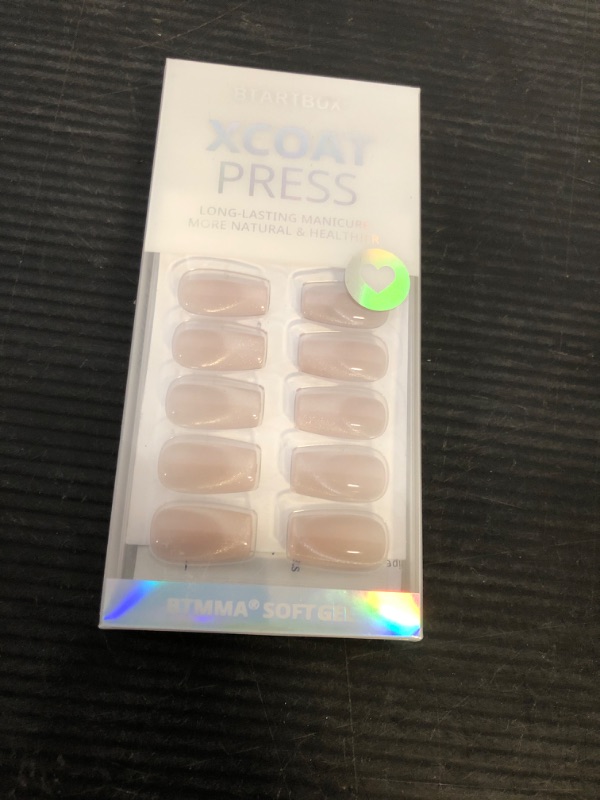 Photo 1 of BTArtbox Press On Nails Short - Cat Eye French Tip Press On Nails Coffin, Light Weight & Fit Perfectly Nail Tips, Natural Fake Nail with Glue, Glue On Nails in 16 Sizes - 30 Nail Kit, Milky Way