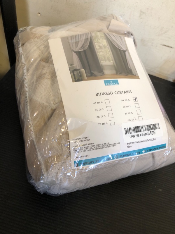 Photo 1 of Bujasso Beige 90% Blackout Curtains with Sheer Overlay Mix and Match Double Layer Thermal Insulated Window Panels 84 inch for Living Room Bedroom Beige Drapes with Tiebacks Grommet Top 37" Wx84 Lx2