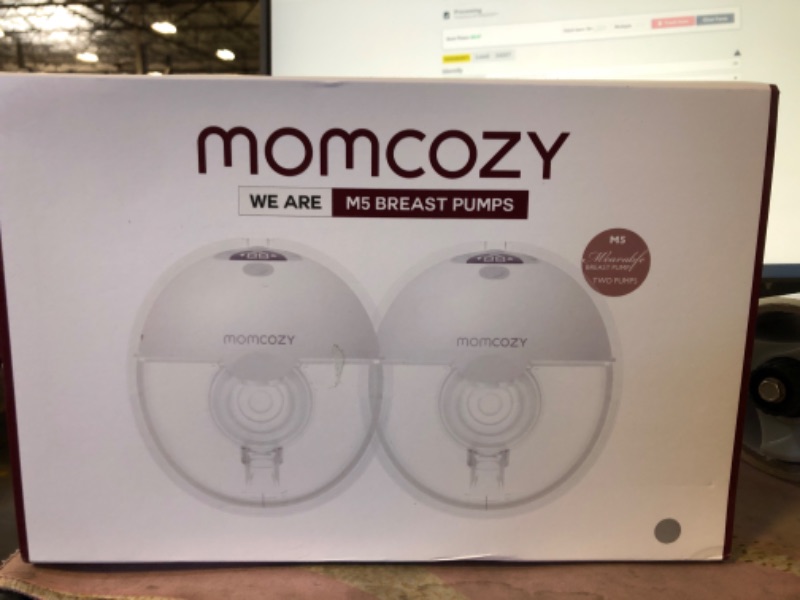 Photo 1 of Momcozy M5 Hands-Free Wearable Breast Pump, Double-Sealed Flange for Baby-Like Comfort, 3 Modes & 9 Suction Levels, Portable Electric Pump – 24mm, 2-Pack Quill Gray
