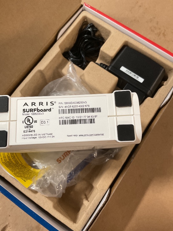 Photo 1 of ARRIS (SB8200) - Cable Modem - Fast DOCSIS 3.1 32x8 Gigabit Cable Modem , Approved for Comcast Xfinity, Cox, Charter Spectrum, & more | 1 Gbps Max Internet Speed, 4 OFDM Channels - (No Built-in Wifi)