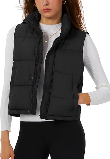 Photo 1 of (SMALL-MED) (BAGGED) Womens Puffer Vest Stand Collar Zip Up Cropped Vests Fall Sleeveless Quilted Vests Winter Outerwear Trendy 2025
