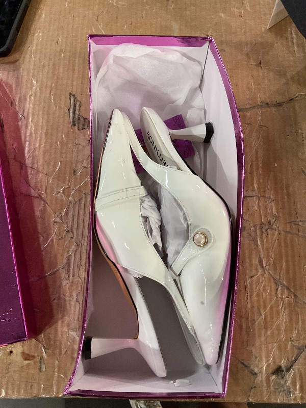 Photo 1 of * dirty on the toes *
RONILURN Women Kitten Heels Slingback Low Heel Pumps Dress Shoes for Women Closed Pointed Toe Pearl Heels for Work Wedding Bridal size 8