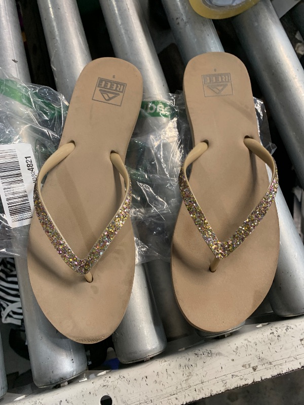 Photo 1 of ***(HEAVILY USED/ MINOR DAMAGE)***Reef Stargazer Womens Beach Flip Flop, Super Lightweight and Soft Footbed, Thin Glitter Strap, Gemstone, 9