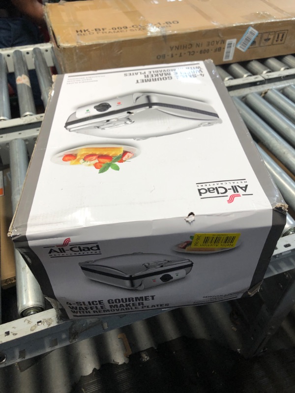 Photo 1 of ***(MINOR DAMAGE/ SEE NOTES)***All-Clad Stainless Steel Waffle Maker 4 Section, Thick Belgium Waffle Makers, Upright Storage 1600 Watts, Nonstick, 6 Browning Levels, Dishwasher Safe, Silver
