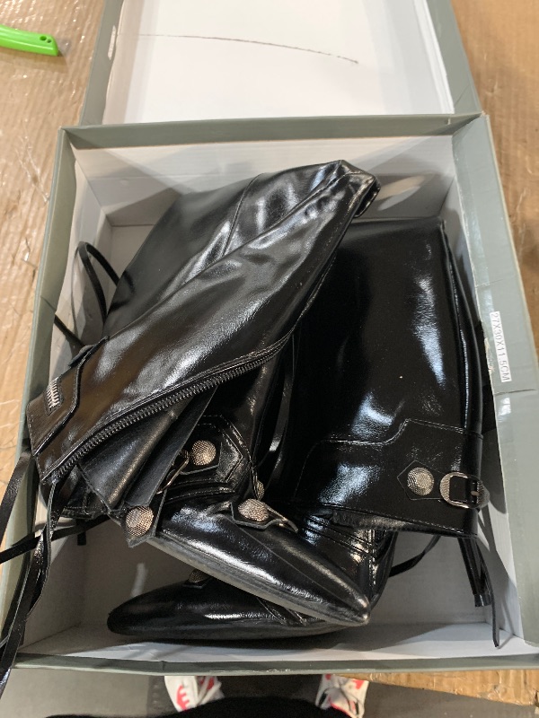 Photo 1 of (used) VOMIRA Knee High Boots for Women Pointed Toe Rivets Tassels Stiletto Boots High Heels Fashion Party Dressy Stripper Heels Black Boots for Women size 8